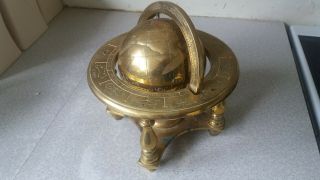 Vintage Solid Brass Globe With Star Sign Embellishments 7 " In Height -