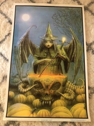 Vintage Witch Black Light Velvet Poster 23 " X 35 " Witches Brew Spooky Halloween
