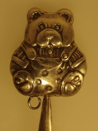 3425 STERLING SILVER VERY SWEED BABY RATTLE ADORABLE TEDY BEAR 1940 SPAIN 2