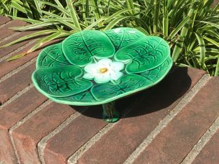 Antique Majolica Pie Plate Cake Stand Joseph Holdcroft Green Water Lily C1870