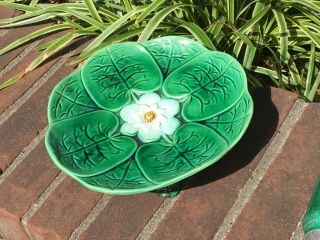 Antique Majolica pie Plate CAKE STAND Joseph Holdcroft Green Water Lily c1870 2