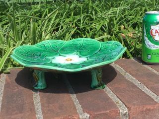 Antique Majolica pie Plate CAKE STAND Joseph Holdcroft Green Water Lily c1870 5