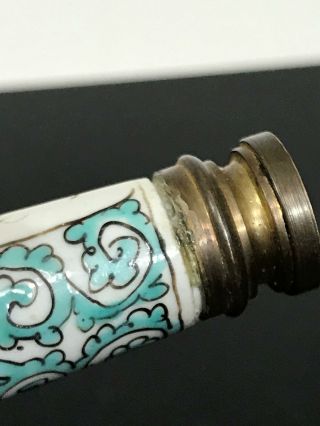 Antique French Painted Porcelain & Brass Letter Wax Stamp Chop Seal Figurine 4
