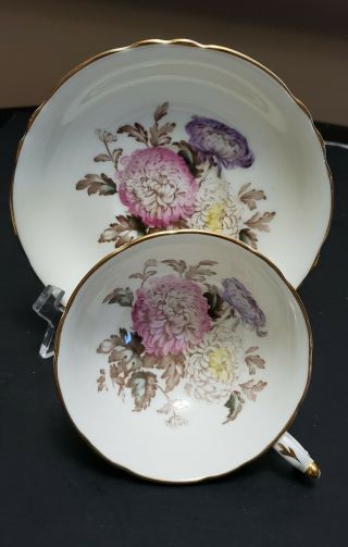Antique Paragon Tea Cup And Saucer Double Warrant Chrysanthemum Flowers