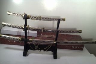 Chinese Set Of 3 Swords And Display With Box,  Samurai