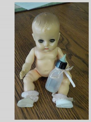 Vintage 8 " Baby Ginnette Doll To Dress By Vogue W/bottle