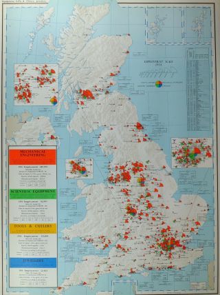 Vintage Large Map Of Britain Mechanical Engineering Scientific Equipment Tools
