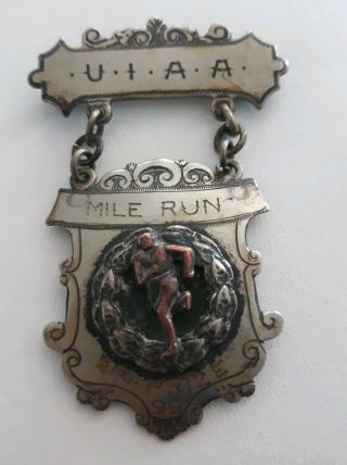 Antique UIAA mile run N.  MARRIOT Boston Marathon 2 Prize Pin 1899? 2