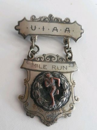 Antique UIAA mile run N.  MARRIOT Boston Marathon 2 Prize Pin 1899? 3