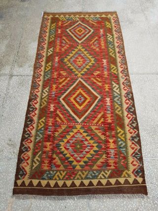 Wonderful 100 Handmade Woolenturkish Anatolian Kilm Rug Wool 23 Size:6.  6x3.  6ft