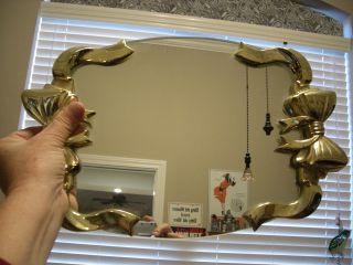 Vintage Oval Mirrored Vanity Tray With 3d Gold Bows For Handles 12 " X 9 "