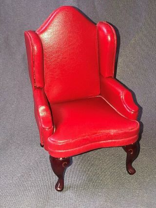Vintage Town Square Miniatures Dollhouse Faux Red Leather Wing Armchair Chair