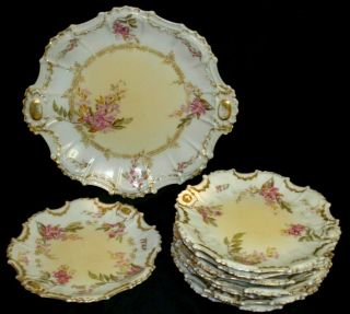 Antique Limoges Dessert Plate Set Hand Painted Gold Accents On Plates