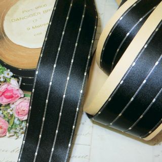 1y Vtg 1 5/8 " Black White Art Deco Men Fedora Stetson Hat Ribbon Trim Grosgrain