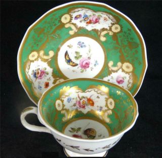 C1835 Antique Samuel Alcock Porcelain Cup & Saucer With Butterfly B