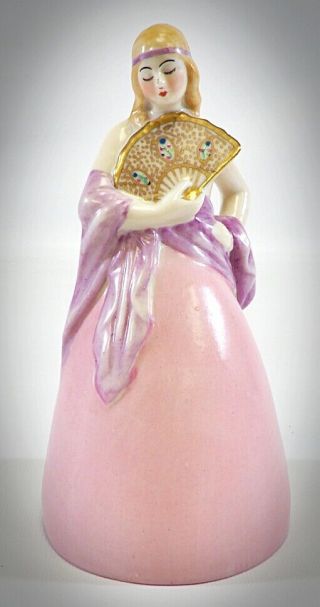 Fine Porcelain Semi Nude Flapper Girl With Fan Bell Form Figurine Dresser Doll