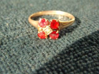 Antique Ladies 10k Gold Seed Pearl Synthetic Ruby Ring 6 1/2 Size 1.  6g.