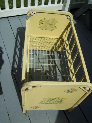 Vintage Yellow Metal " Doll - E - Crib " By Amsco Adjustable Side Rail 1950s.