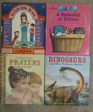 4 Vtg Giant Golden Books Basketful Of Kittens,  Treasury Of Prayers,  Dinosaurs,