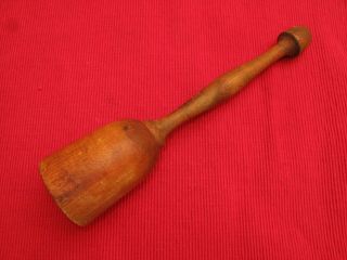 Antique 19th C Primitive Wooden Apple Potato Masher Smusher Turned Handle