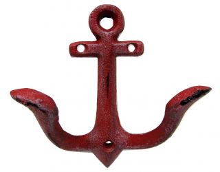 Rustic Vintage - Look Red Cast Iron Anchor Nautical Coat Hat Hook Boat Ship