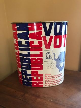 Vintage Republican Year Of The Elephant Trash Can Waste Basket Jl Clark
