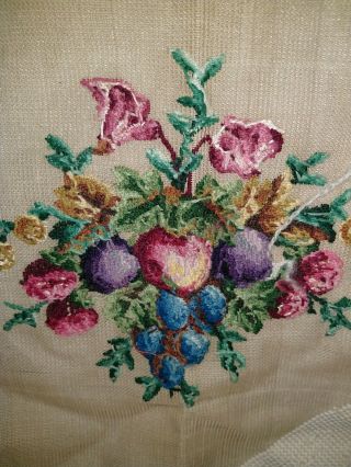 Antique Vintage Floral Fruit Unfinished Needlepoint Embroidery Tapestry Square