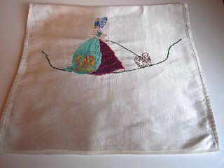 Vintage Hand Embroidered Crinoline Lady,  Cavalier Dog Cushion Cover Nightdress 2