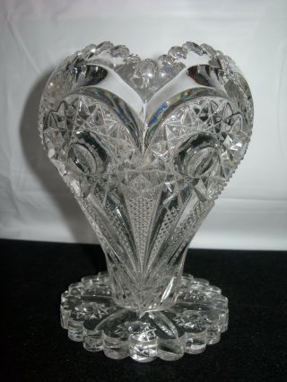 Antique 1910 Zippered Heart Vase Eapg Imperial Glass Fancy Footed Violets Vase