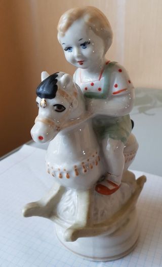 Soviet Porcelain Figurine.  Boy On A Horse,  Polone Factory 1954 - 1973
