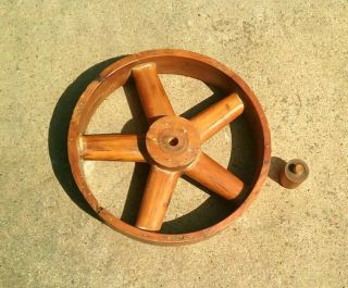 Antique Wood Pulley Wheel,  Wide Belt Pulley,  Flat Belt Pulley,  3 Inch Wide