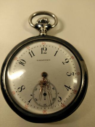 Tiffany Co.  Rare Sterling Silver Pocket Watch Open Face Running