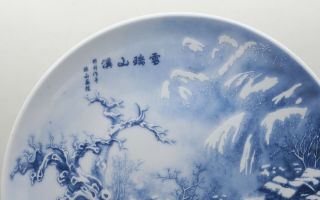 Stunning Vintage Chinese Blue & White Enamel Porcelain Studio Plate 2