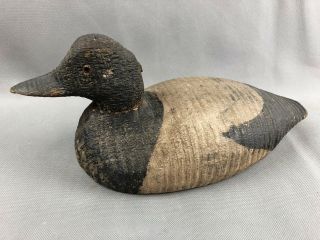 Antique Vintage Wood Carved Gray Black Glass Eye Duck Decoy 2