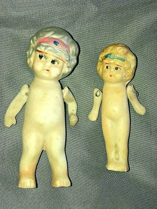 Pair Vintage Bisque Little Girl Dolls With Jointed Arms Made In Japan