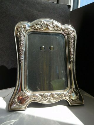 Pretty Vintage Silver Plate Photo Frame With Garland & Bows Standing On Strut