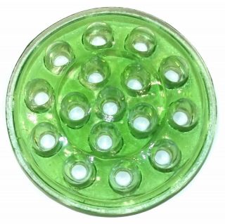 Vintage Green Depression Glass 16 Hole Flower Frog Vaseline Glass 5 Inch