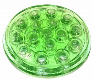 Vintage Green Depression Glass 16 Hole Flower Frog Vaseline Glass 5 Inch 3