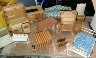 13 Handcraft Designs Wood Doll House Butchers Block Ice Box Hoosier Cabinet,