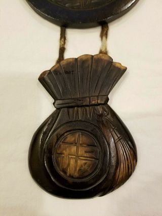Korean Vintage Wooden Chained Wall Decor Hat w/pipe and a bag 2