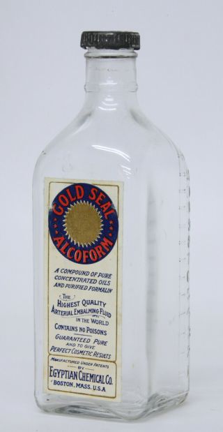 Vintage Egyptian Chemical Embalming Fluid Bottle Mortuary Advertising Antique