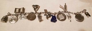 Antique Vintage Sterling Silver Charm Bracelet 14 Charms Movable Enamel Prayer