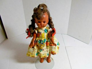Vintage 7.  5 Inch Hard Plastic African American Walking Doll With Molded Shoes