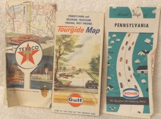 Vintage Road Maps - - 3 Pennsylvania Maps - - Gulf - - Texaco - - Sohio - - Out Of 60 