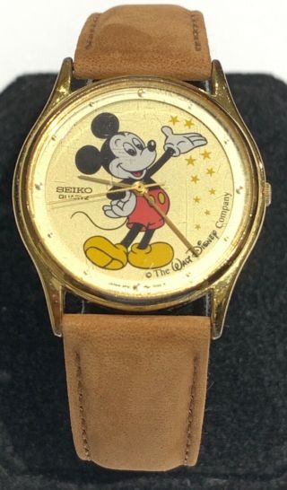 Vintage Mens Seiko Walt Disney Mickey Mouse Watch Stars 5p31 - 7009
