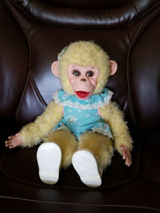 Vintage Rushton Plush Monkey Tippy 50s Rubber Face Girl Monkey Doll
