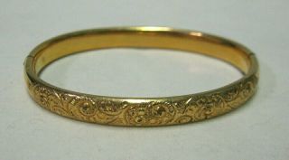Antique Vintage C.  1910 14k Yellow Gold Filled Hinged Floral Repousse Bracelet
