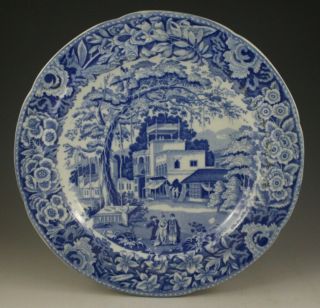 Antique Pottery Pearlware Blue Transfer Riley Eastern Street Scene Plate 1820