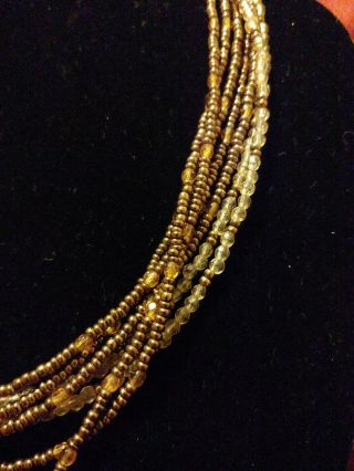 Chico ' s Antique Brass,  Glass Seed Bead Faceted Crystal Beaded Necklace 3