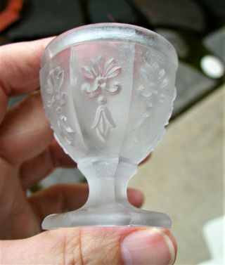 Early Antique Clear Press Glass Egg Cup With Fancey Design Footed Base